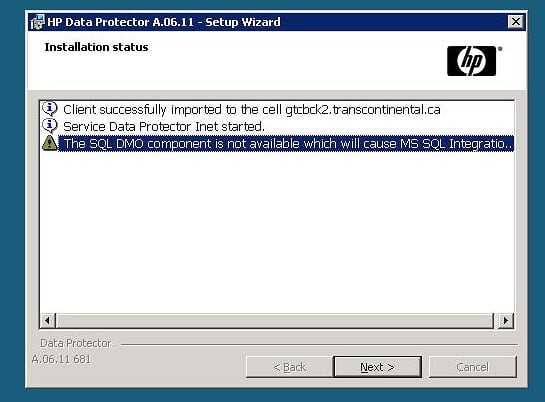 SQL-DMO warning during Data Protector Install