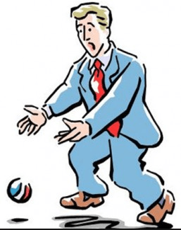 Cartoon of a man chasing a ball