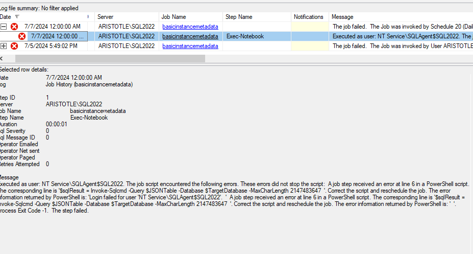 Failed job step details