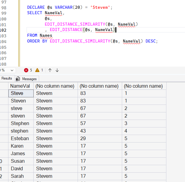 Percentage match of "Stevem" to names