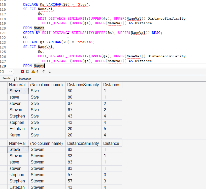 Results of coalescing strings to upper case