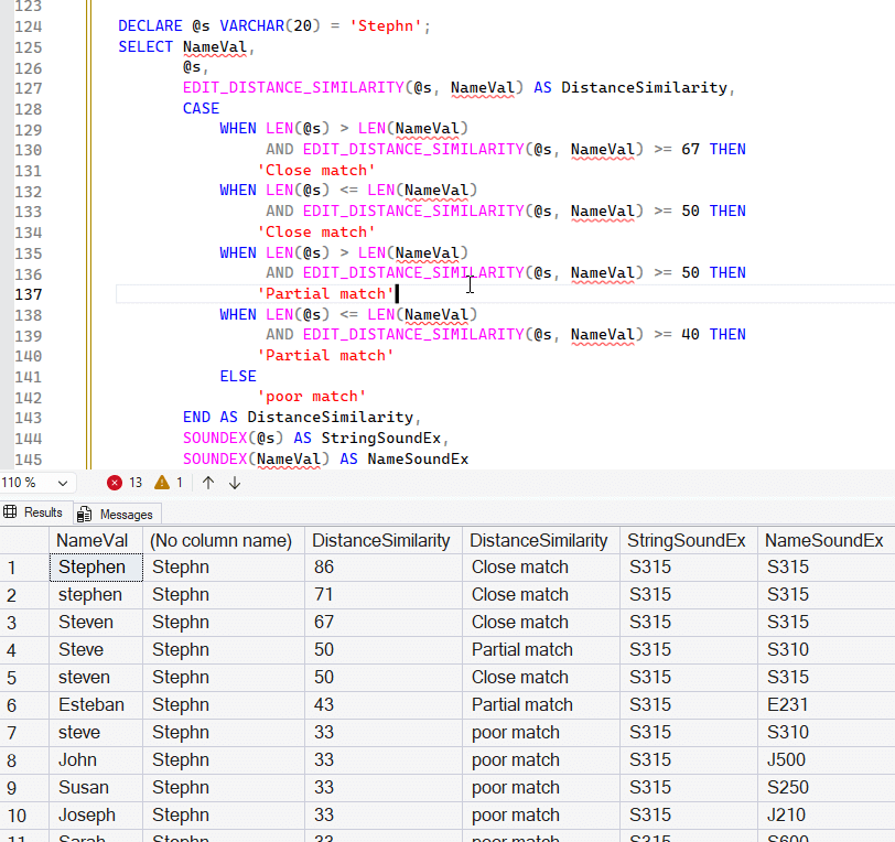 Comparison with SOUNDEX and no UPPER functions