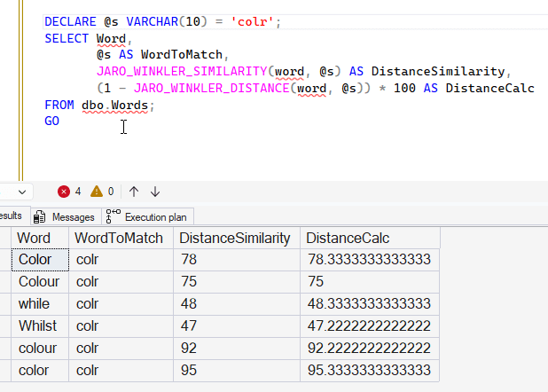 Distance calculation comparison with similarity