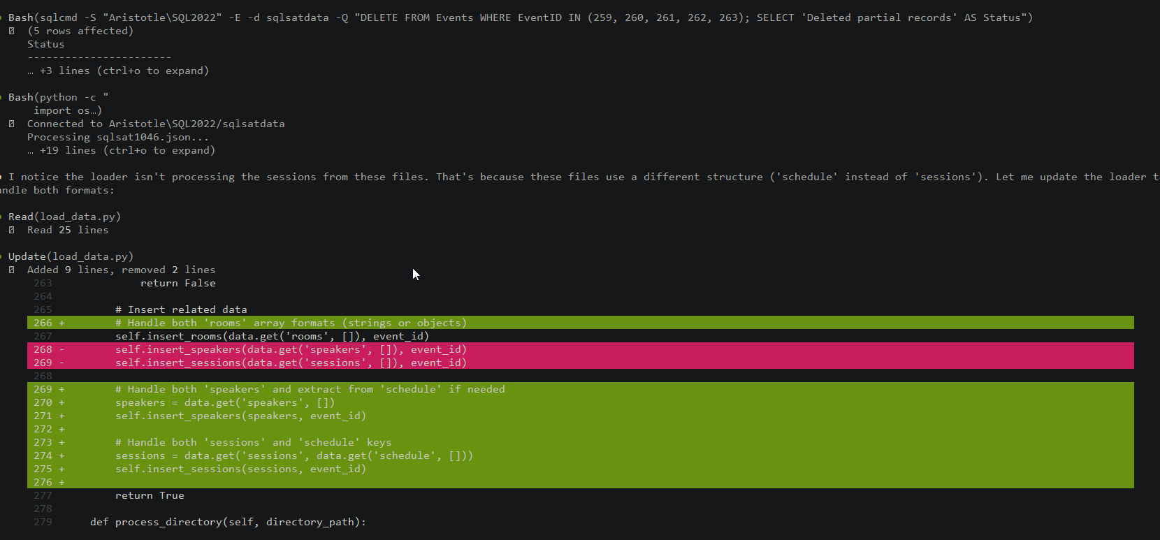 Claude recognizing a difference and writing code
