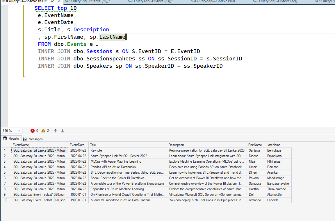 database results of data