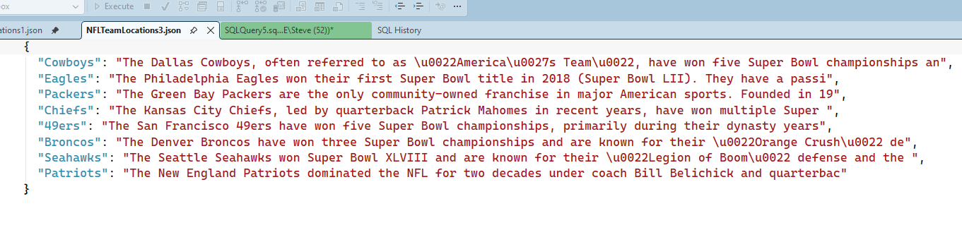 JSON results document.