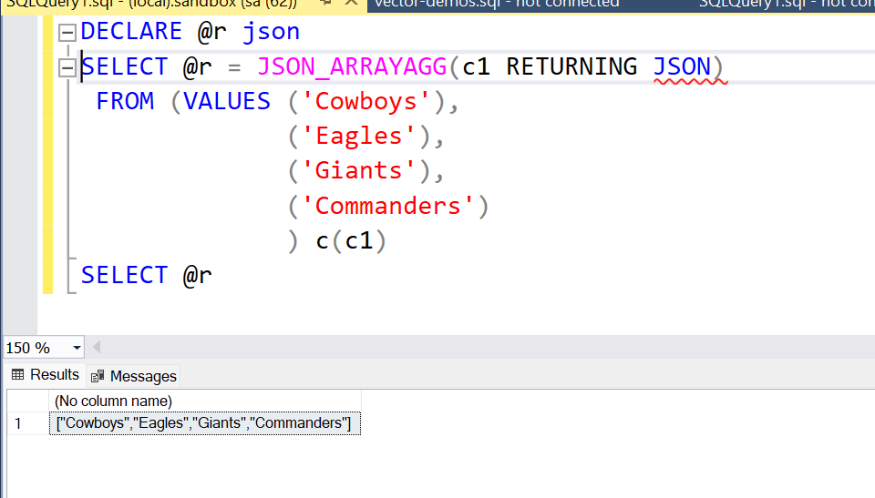 json datatype receiving results