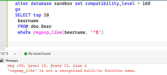 Error because of compatibility level