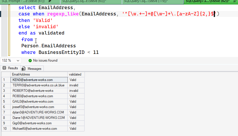 Initial email validation results