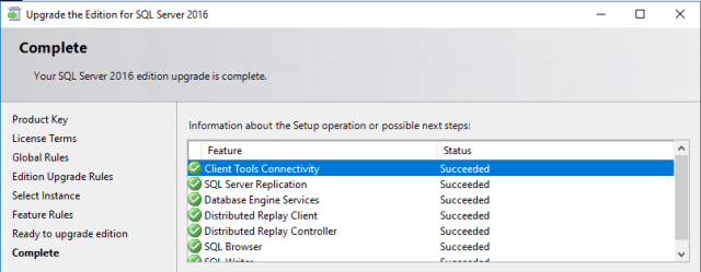 Update the SQL Server product key completed