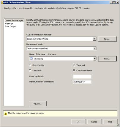 OLE DB Destination Editor