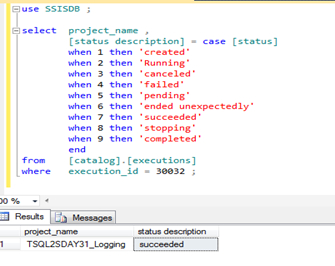 SSISDB catalog execute status